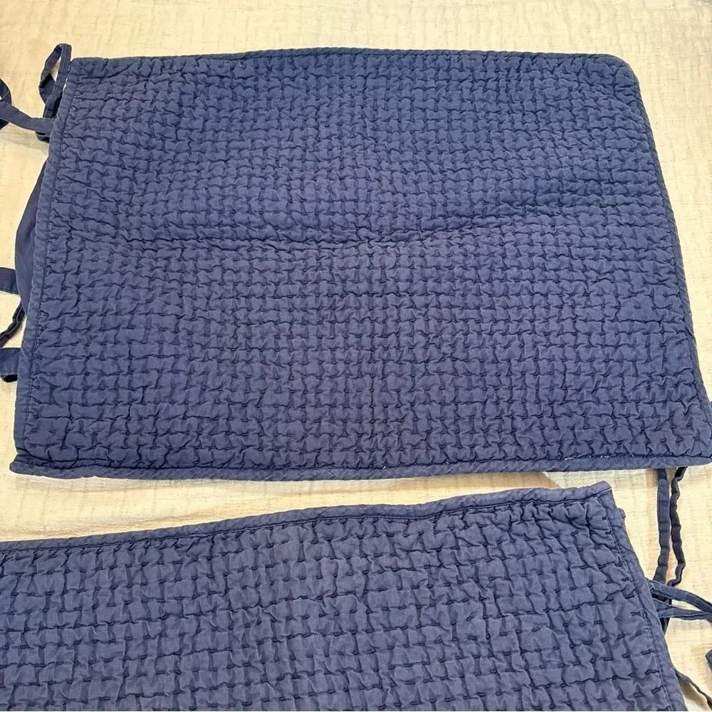 Pottery Barn Pick-Stitch Cotton Linen Set Of 2 Standard Shams Navy Blue